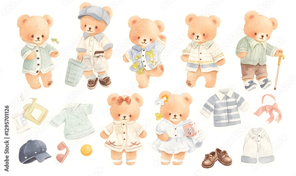 Polo Bears, dressed in different clothes skirts, Generative AI Polo Bears, dressed in different clothes skirts, Generative AI
