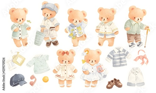 Polo Bears, dressed in different clothes skirts, Generative AI
