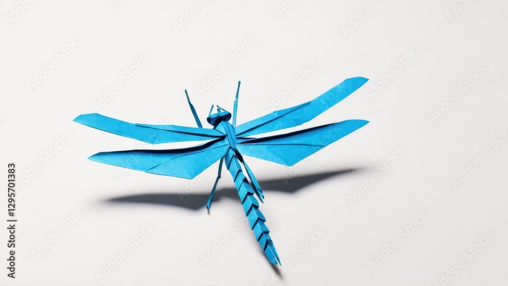 a stunning blue origami dragonfly perched elegantly a stunning blue origami dragonfly perched elegantly