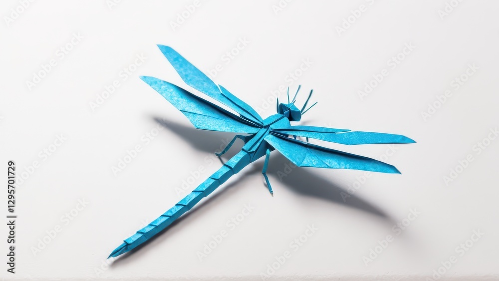 a stunning blue origami dragonfly showcases intricate craftsmanship a stunning blue origami dragonfly showcases intricate craftsmanship
