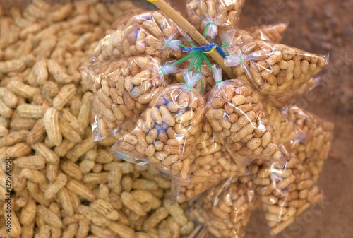 Boiled peanut in plastic bag at sold the flea market,Thailand