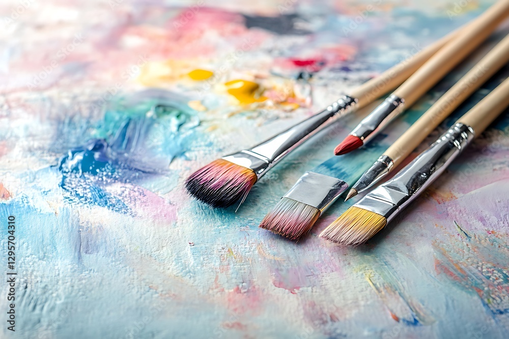Fototapeta premium Colorful Paintbrushes on Artist's Palette
