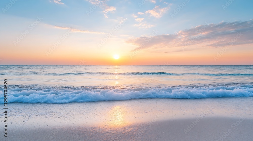 Obraz premium Serene beach sunset with gentle waves reflecting the vibrant colors of the sky : Generative AI