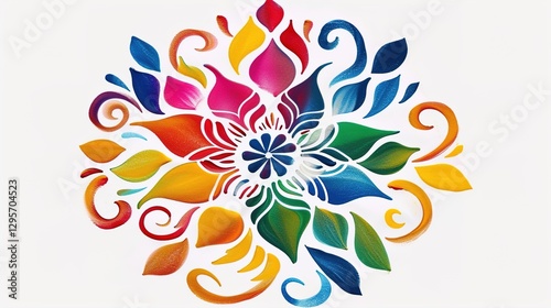 Vibrant Rangoli Designs Celebrating Happy Holi Isolated on White Background