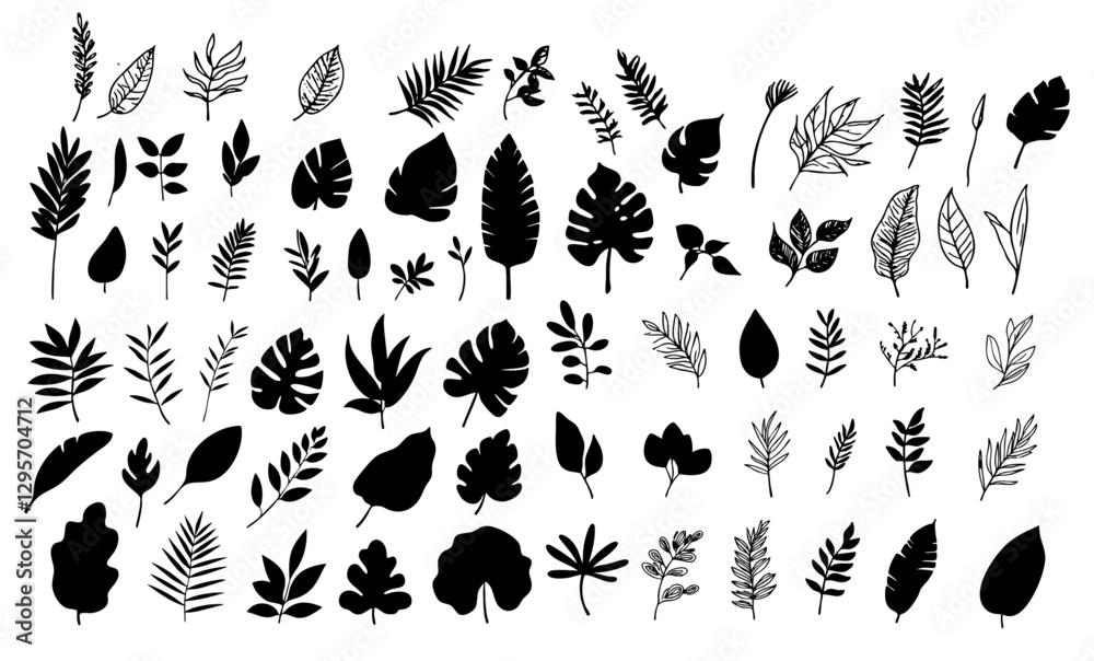 Naklejka premium A vector collection of tropical leaves and palm fronds,