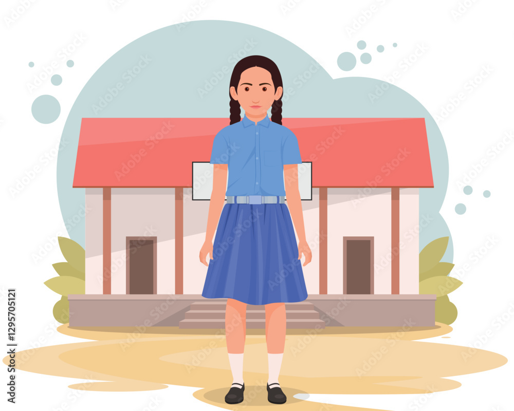 Indain school girl, Indian school girl in uniform, school background vector illustration Indain school girl, Indian school girl in uniform, school background vector illustration
