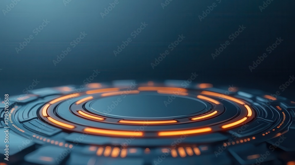 Fototapeta premium A futuristic circular interface with glowing orange accents on a dark background, suggesting technology and innovation.