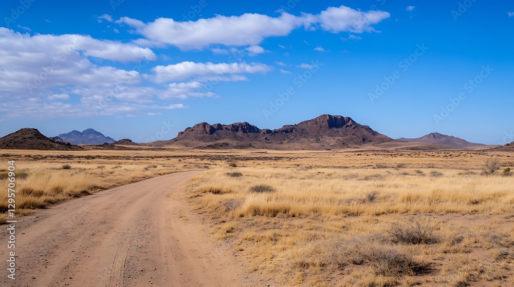 Expansive Desert Landscape with Rocky Mountains and Clear Blue Sky Under Bright Sunlight : Generative AI Expansive Desert Landscape with Rocky Mountains and Clear Blue Sky Under Bright Sunlight : Generative AI