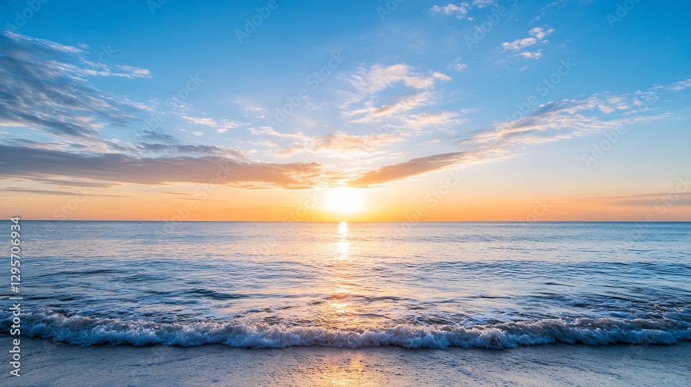 Stunning sunset view over calm ocean waters with vibrant colors and peaceful waves : Generative AI Stunning sunset view over calm ocean waters with vibrant colors and peaceful waves : Generative AI