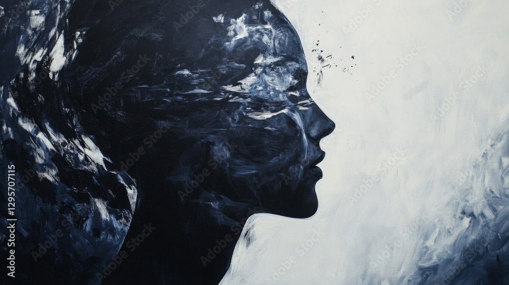 Abstract Profile Portrait of a Woman in Blue and Gray Tones Abstract Profile Portrait of a Woman in Blue and Gray Tones