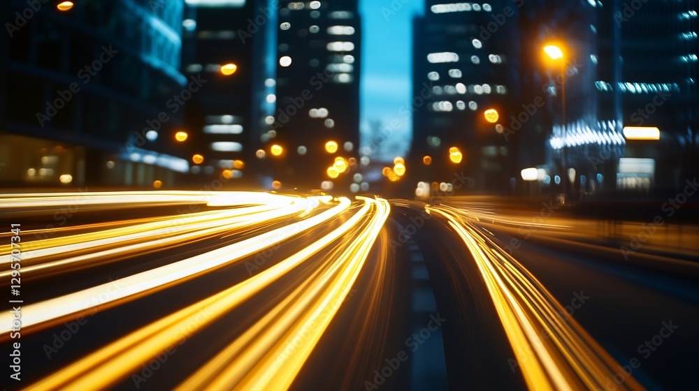 Naklejka premium Streaks of Light Capture the Night Energy in a Bustling Urban Environment : Generative AI