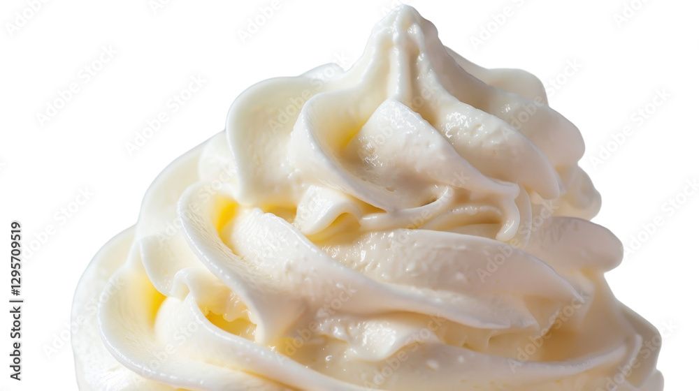 Delicious swirls of whipped cream forming a delightful peak on transparent background Delicious swirls of whipped cream forming a delightful peak on transparent background