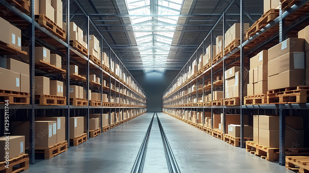 Warehouse with Shelves and Labeled Boxes Warehouse with Shelves and Labeled Boxes