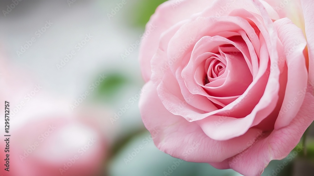 Beautiful close up view of a pink rose blooming in soft light surrounded by greenery : Generative AI Beautiful close up view of a pink rose blooming in soft light surrounded by greenery : Generative AI