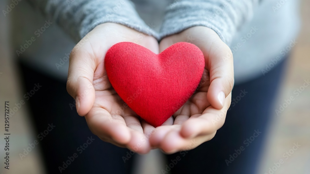 Gentle hands embracing a red heart shaped pillow symbolizing love and caring in a cozy indoor setting : Generative AI Gentle hands embracing a red heart shaped pillow symbolizing love and caring in a cozy indoor setting : Generative AI