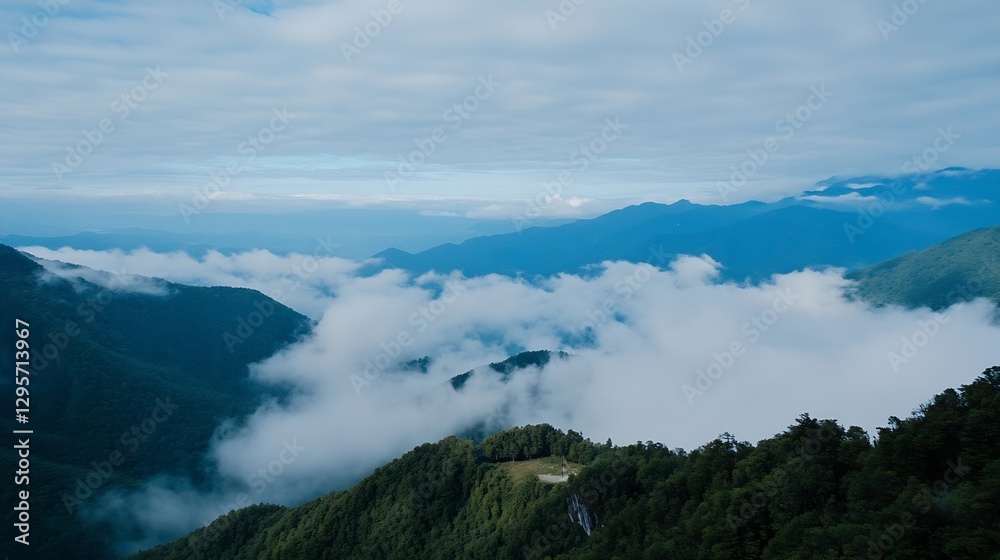Breathtaking mountain landscape with clouds creating a dramatic view of nature's beauty : Generative AI Breathtaking mountain landscape with clouds creating a dramatic view of nature's beauty : Generative AI