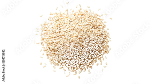 Pile of sesame seeds falling on transparent background