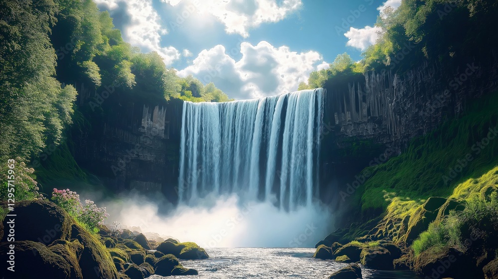 Fototapeta premium stunning waterfall cascading down the steep cliff