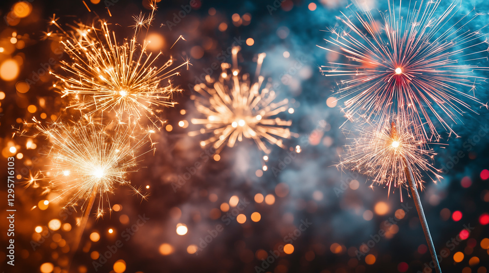 Fototapeta premium Detailed close-up of fireworks and sparklers on white background for professional use.