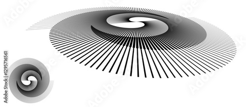 Spiral with black lines as dynamic abstract vector background or logo or icon. Abstract background with lines in circle. Artistic illustration with perspective on white background.