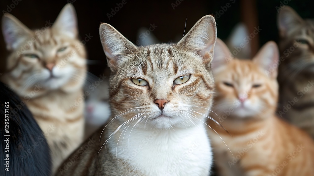 Fototapeta premium Group of Charming Cats Displaying Their Unique Personalities and Colors : Generative AI