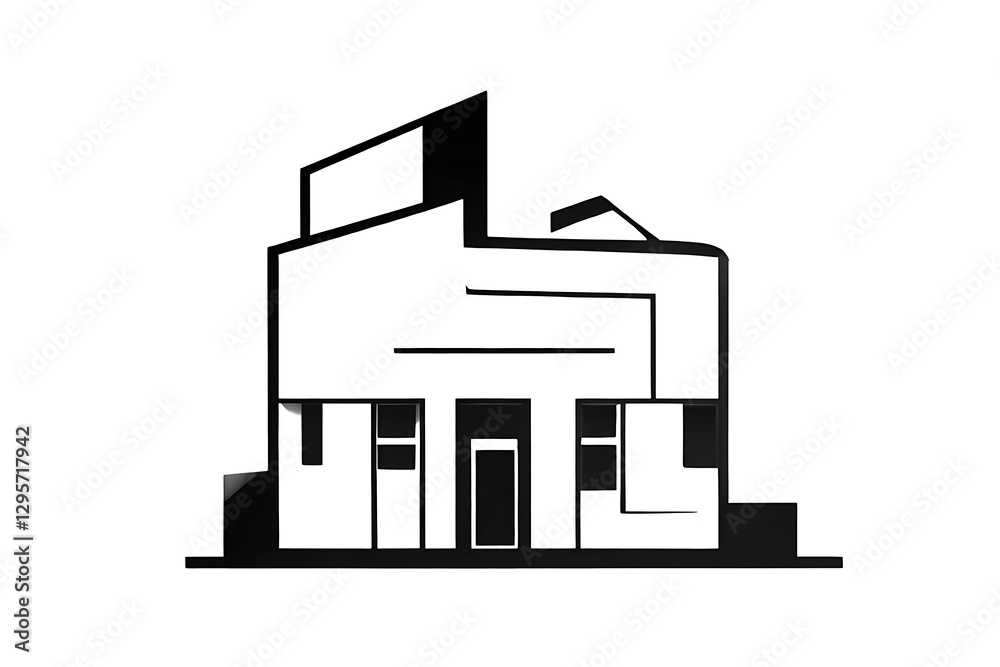 Large white building with a black trim. Colorings. Vector. Illustration. Black. Sketch Large white building with a black trim. Colorings. Vector. Illustration. Black. Sketch
