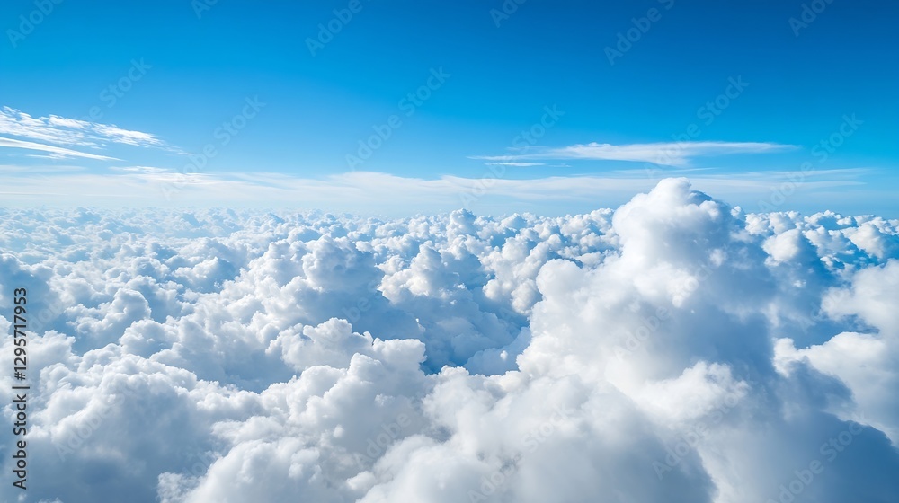 Fototapeta premium Fluffy white clouds scattered across a bright blue sky offering a serene atmosphere : Generative AI