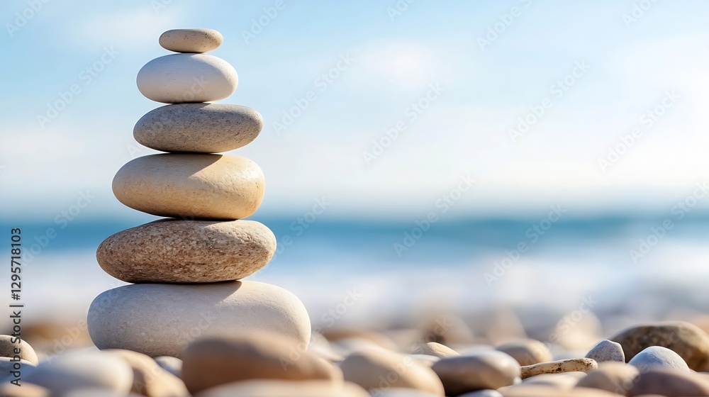 Layered pebble tower on a smooth beach representing tranquility and the essence of nature : Generative AI Layered pebble tower on a smooth beach representing tranquility and the essence of nature : Generative AI