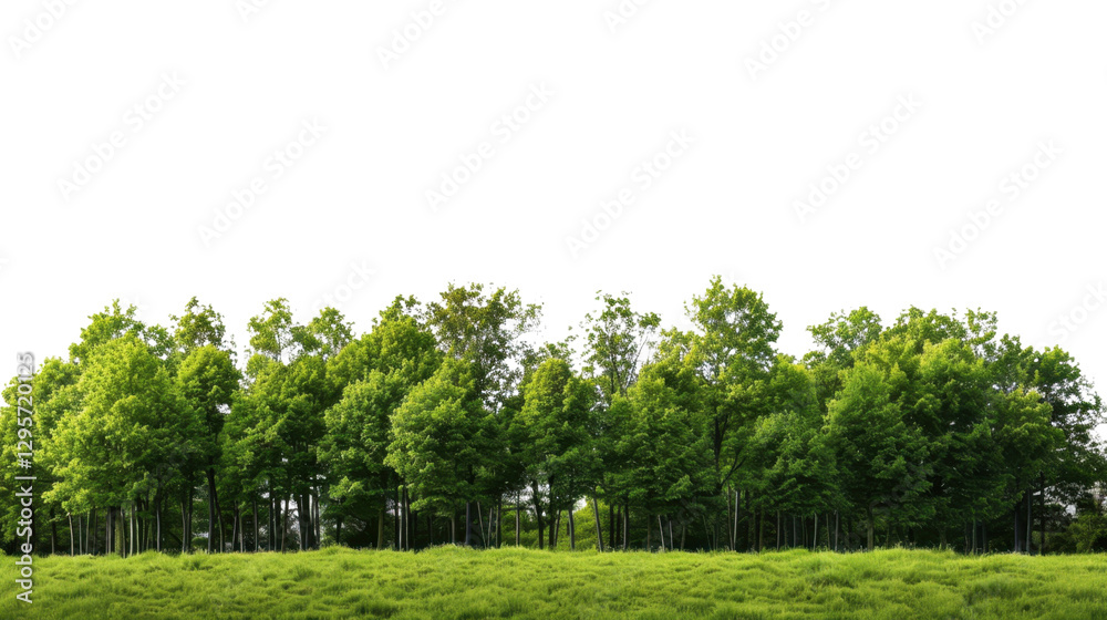 Obraz premium Green trees growing on grassy field with transparent background