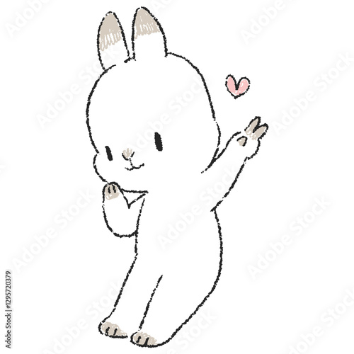 ピースするうさぎのキャラクターの手書きイラスト