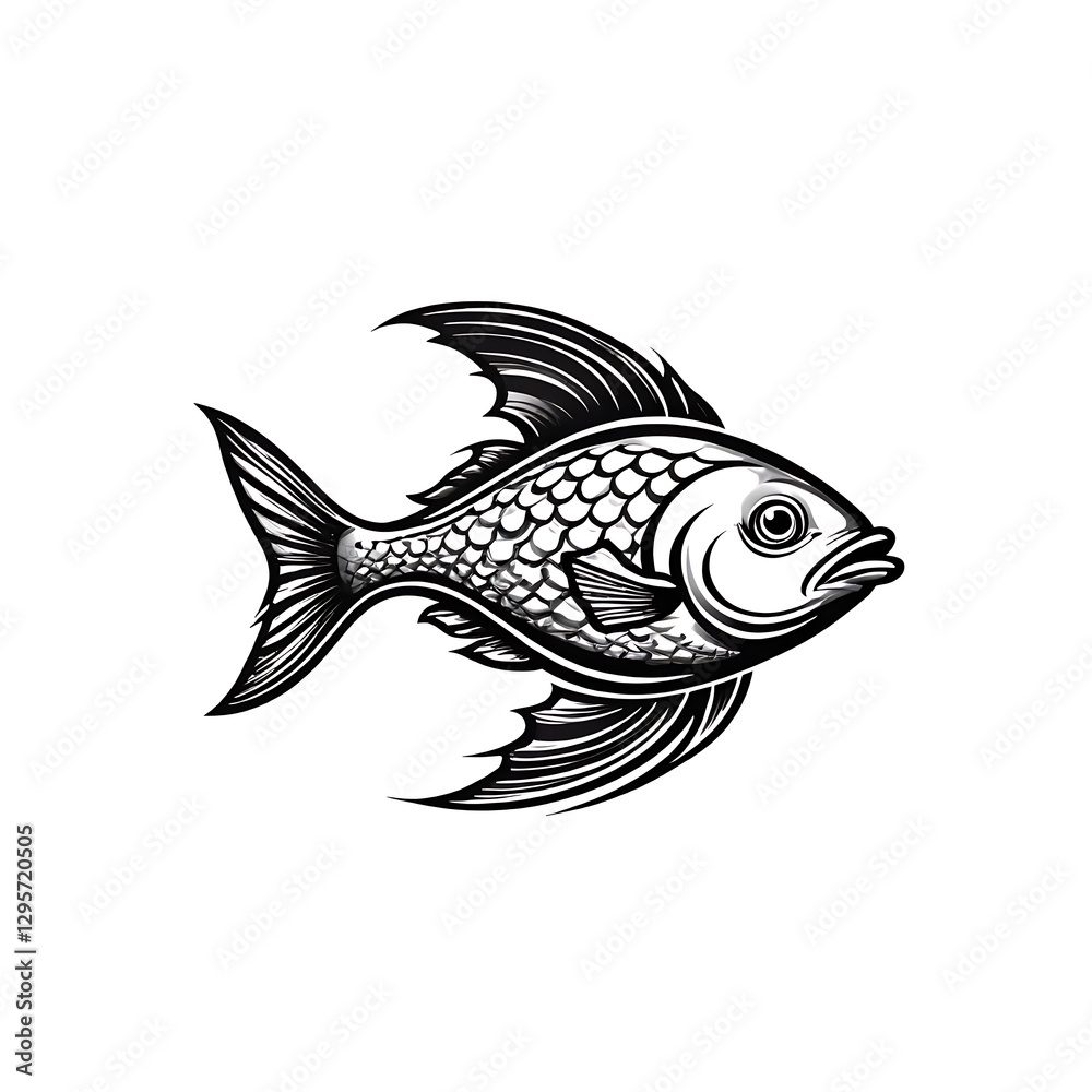 Fish with a black and white color scheme. Colorings. Vector. Illustration. Black. Sketch Fish with a black and white color scheme. Colorings. Vector. Illustration. Black. Sketch