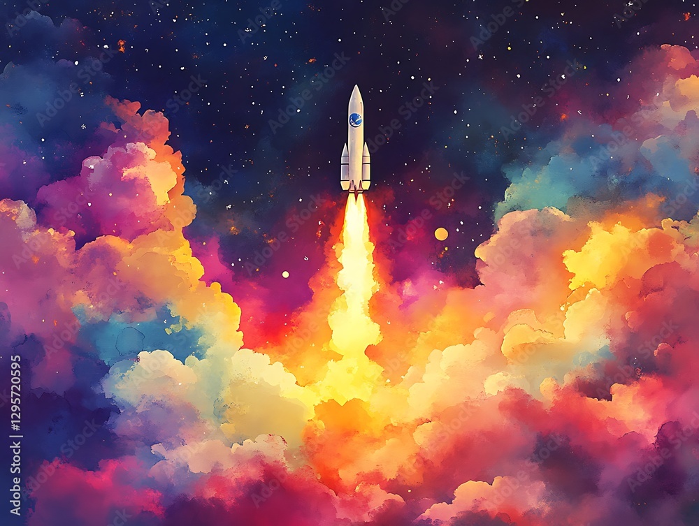 Rocket launch, space, clouds, night, success, future Rocket launch, space, clouds, night, success, future