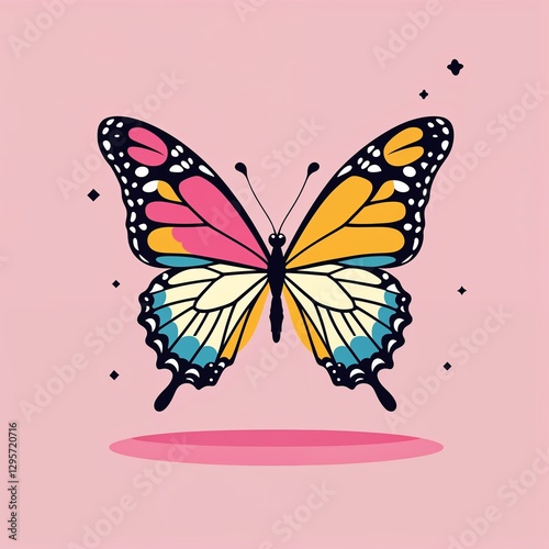 butterfly on plain pink background childish style illustration