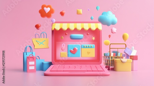 Social commerce marketplace, influencer-driven sales, engaging live shopping events, 3D illustration