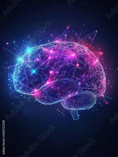 Brain: Illustrative representation of human brain activity with colorful, interconnected neural networks, symbolizing intelligence, thoughts and creativity.