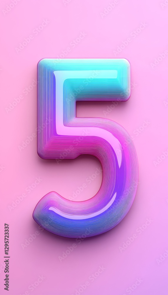 3D rendered number five, vibrant gradient, pink background 3D rendered number five, vibrant gradient, pink background