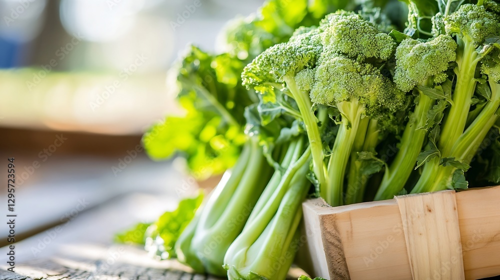 Fresh and Vibrant Broccoli and Pak Choi Arrangement in a Wooden Basket on a Rustic Table : Generative AI Fresh and Vibrant Broccoli and Pak Choi Arrangement in a Wooden Basket on a Rustic Table : Generative AI