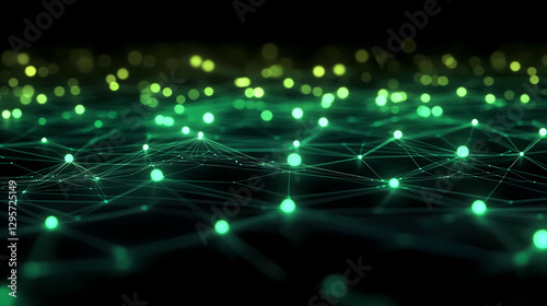 Abstract Network of Green and Yellow Dots