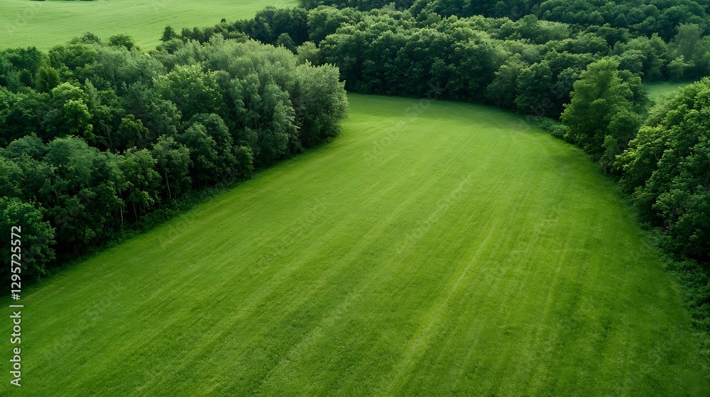 Obraz premium Lush Green Landscape with Dense Forest Surrounding a Spacious Meadow : Generative AI