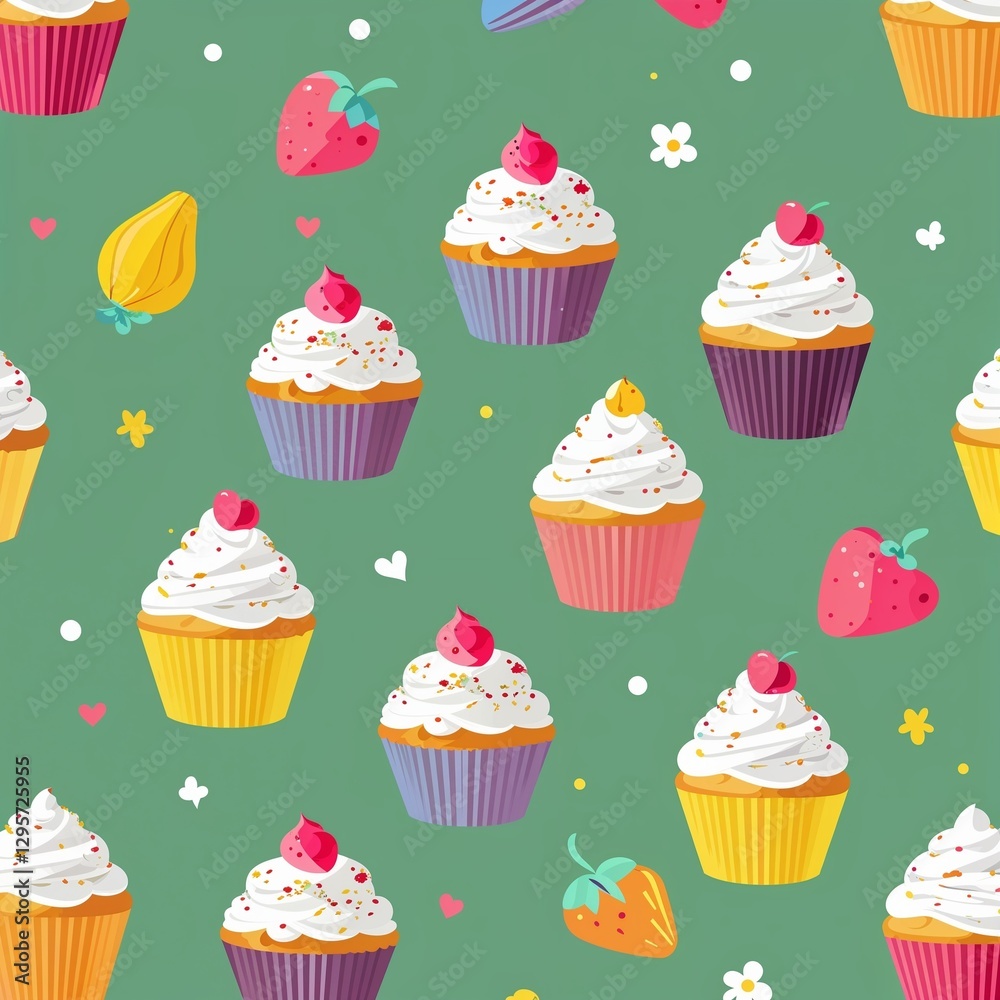 cupcakes on plain green background childish style illustration cupcakes on plain green background childish style illustration