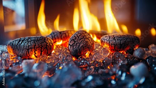 Glowing Embers in a Modern Fireplace