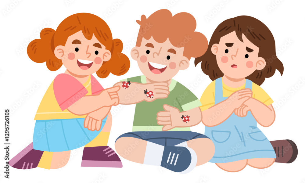 Illustration of Children Playing with Ladybugs Illustration of Children Playing with Ladybugs