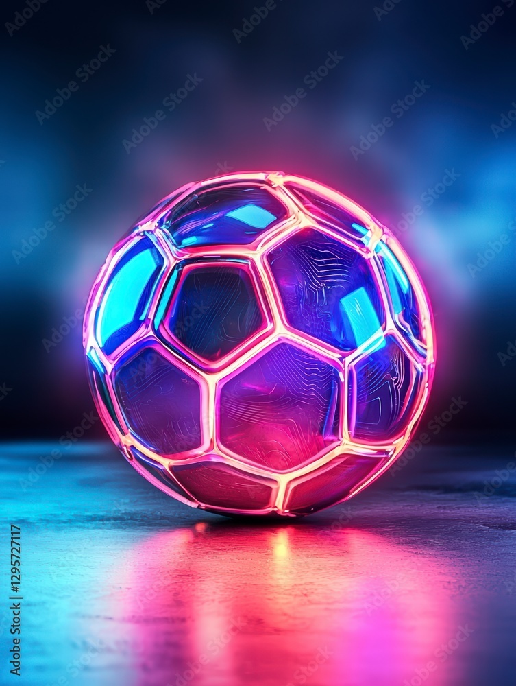 Fototapeta premium Illuminated Soccer Ball: A captivating artistic rendering of a soccer ball, intricately detailed with neon highlights.