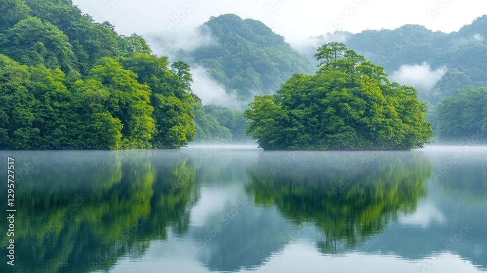 Misty Forest Lake Reflection Misty Forest Lake Reflection