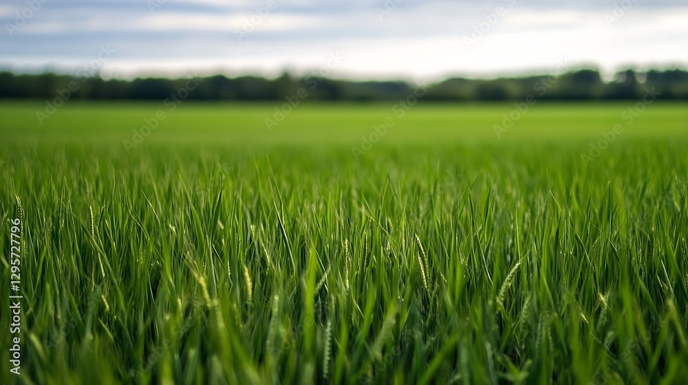 Vibrant green grass field blowing gently in the wind under a cloudy sky : Generative AI Vibrant green grass field blowing gently in the wind under a cloudy sky : Generative AI