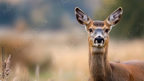 Curious whitetailed deer gazing towards the camera amidst a blurred natural background in a serene environment : Generative AI photo