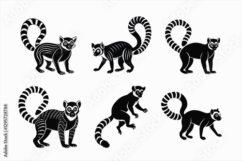 Set of lemur animal vector illustration.