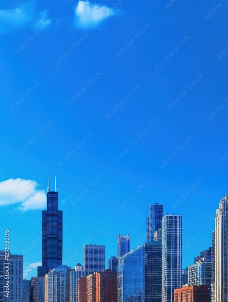 Chicago Skyline With Blue Clear Sky Chicago Skyline With Blue Clear Sky