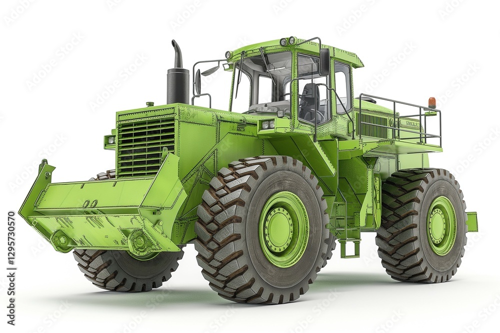 Obraz premium Bright green heavy-duty bulldozer positioned prominently against a neutral background.
