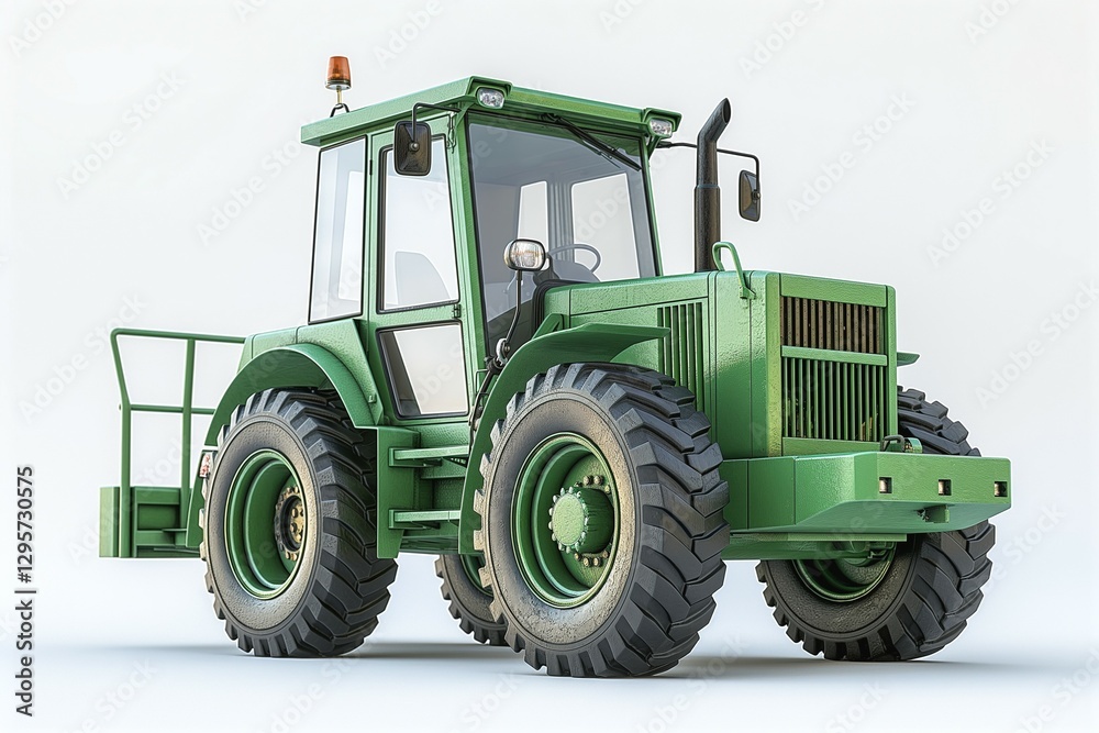 Fototapeta premium A green agricultural tractor showcasing rugged design and powerful build, ideal for farming tasks.